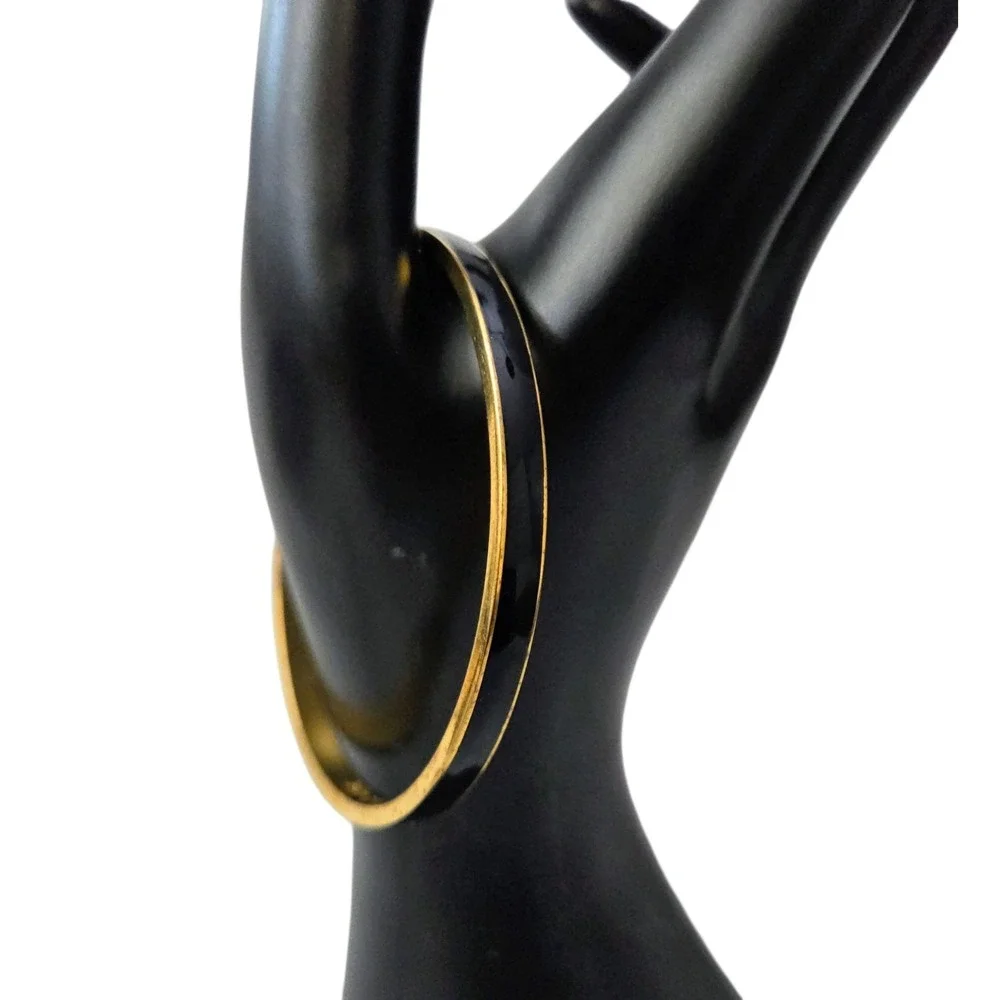 Kate Spade New York Draw the Line Enamel Bangle Bracelet Black with Gold Trim - Picture 1 of 9